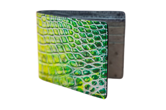 Hand Painted Bifold Wallet - Crocodile & Ostrich